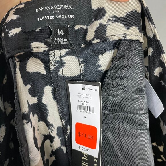 NWT Banana Republic Factory Pants Relaxed Trouser Black Off-White Abstract Sz 14 - Picture 8 of 12